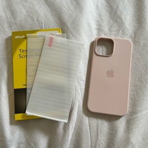 iPhone 13 Pro Max Light Pink Silicon Case & Two Screen Protectors